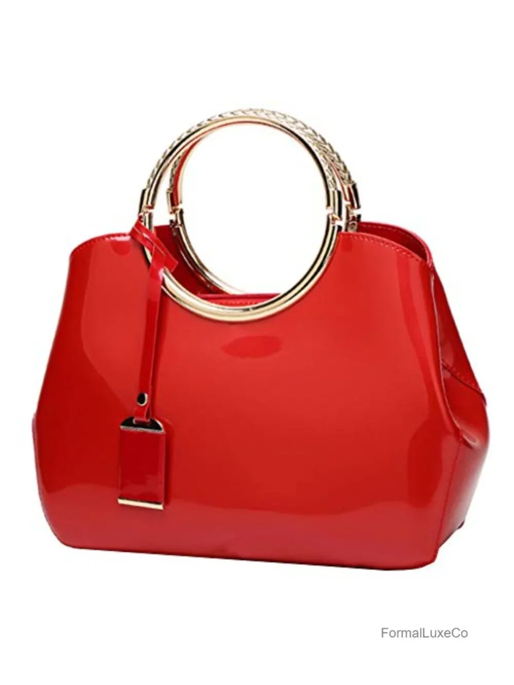 Women's Elegant Patent Leather Top Handle Satchel Tote Bag with Gold Hardware,